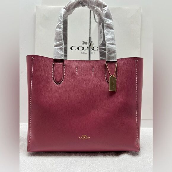 🔥NWT! Coach Derby Tote Handbag Leather Gold/Rouge Msrp:$350.00 - Picture 1 of 13